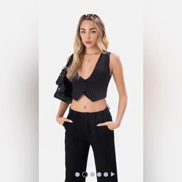 Adika Like New Black Lucille Pinstripe Vest & Pants Set
